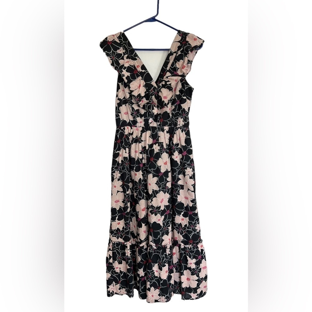 Who What Wear Tribeca Floral Midi Dress Size Xsmall. 100% cotton with ruffle.